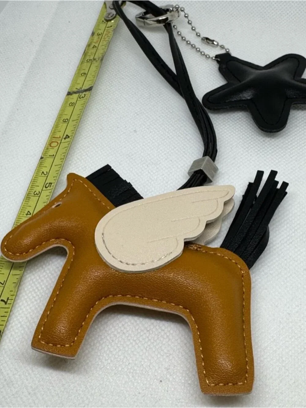 Winged Horse Star Bag Charm Keychain Brown Black 0889